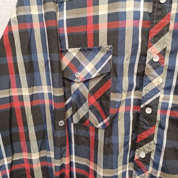 Coevals Club Men's 2XL Red Plaid Pearl Oyster Snap Western Long Sleeve Shirt - Picture 3 of 5